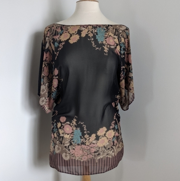 Vintage Rare Free People Sheer Floral and Lace Top M - Picture 8 of 11